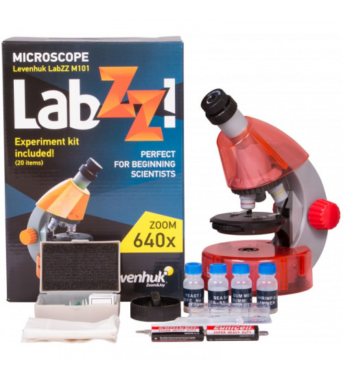 Mikroskops Bērniem ar Eksperimentālo Komplektu K50 Levenhuk LabZZ M101 Oranžā Krāsā 40x-640x 69731